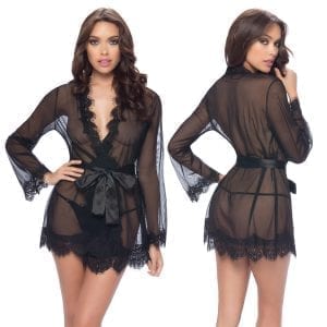 Provence Eyelash Lace Robe With G-String-Black S/M - OH3193-30-6