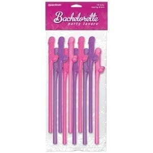 Bachelorette Party Dicky Sipping Straws-Pink/Purple 10 Pack - PD6203-03